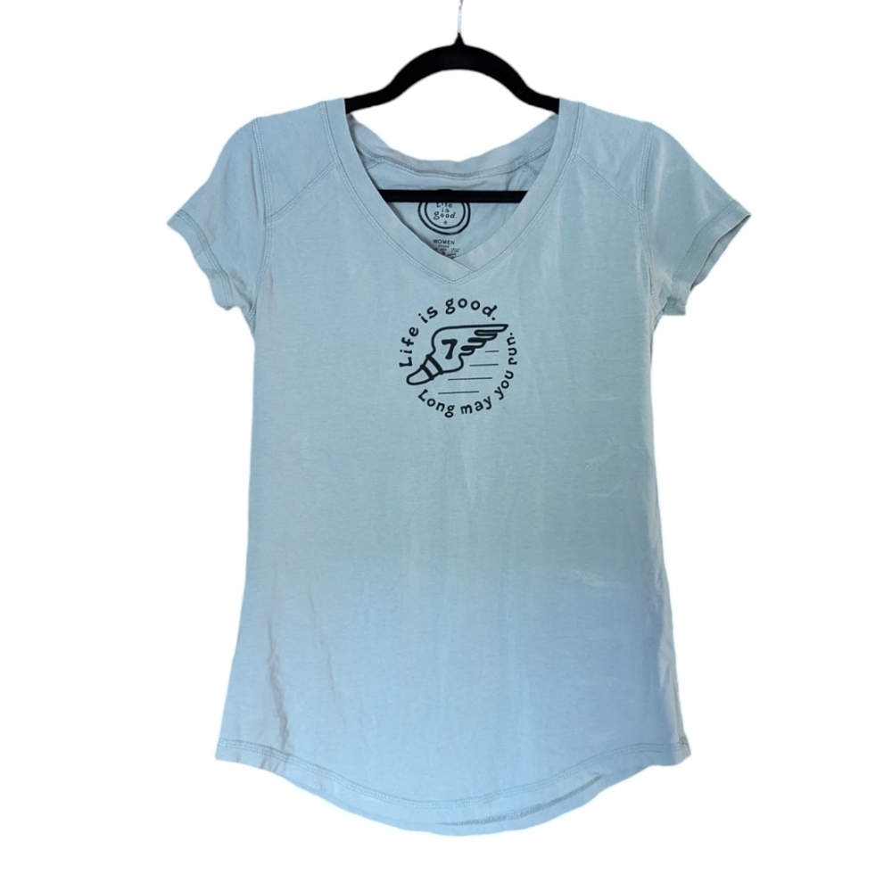 Life Is Good Running Gray V Neck Tshirt Size Women's S